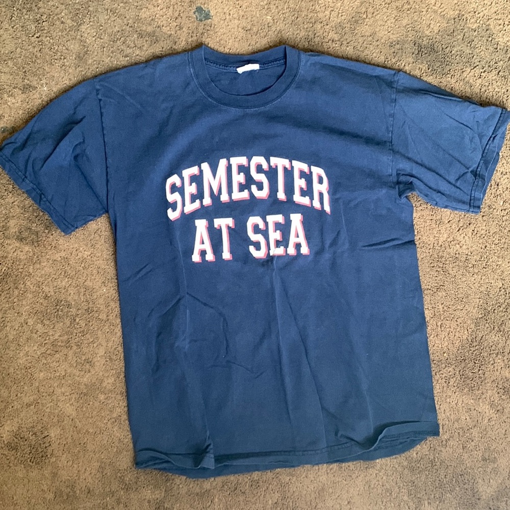 Blue vintage semester at sea short sleeve shirt
